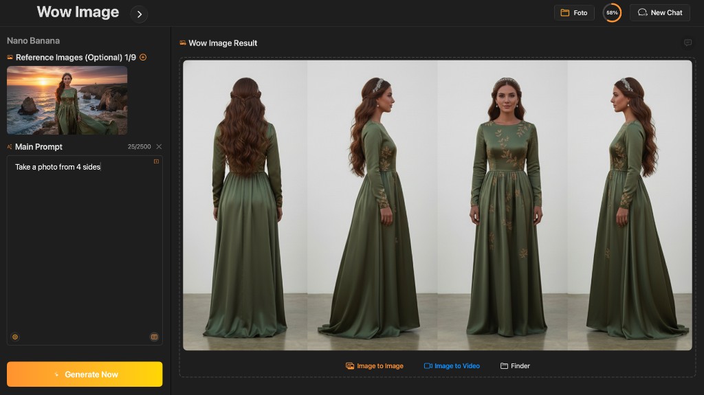 Wow Image on Mac — reference photo, prompt, and generated result in one window